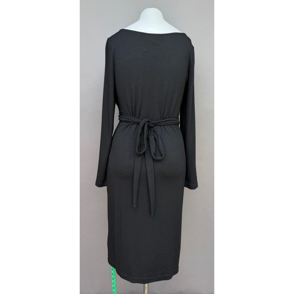 Talbots Black Long Sleeve Wrap Waist Midi Dress Large NEW Wool Desk to Dinner - Picture 7 of 13